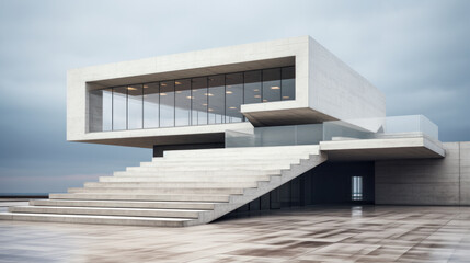 Generic geometric minimalist white architecture on a clear sunny day.