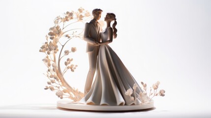 wedding cake topper on a white background, copy space, 16:9