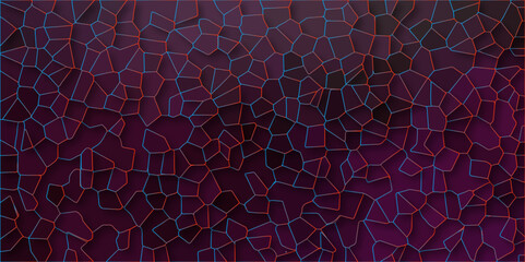 Maroon Broken Stained Glass Background with gradient lines. Voronoi diagram background. Seamless pattern with 3d shapes vector Vintage Illustration background. Geometric Retro tiles pattern