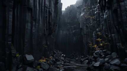 Volcanic Basalt: An image showcasing the raw, dark beauty of volcanic basalt rock formations. - Powered by Adobe