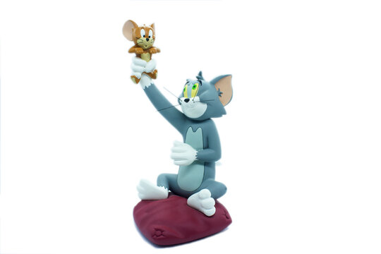Studio image of Tom and Jerry on a whited isolated background. 