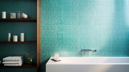 Aqua Blue Tiles: A bathroom wall adorned with soothing aqua blue tiles, creating a tranquil atmosphere.