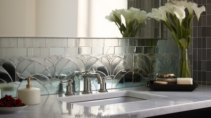 Art Deco Inspiration: A bathroom backsplash with Art Deco-inspired tiles, infusing a touch of vintage glamour.