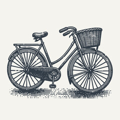 Woodcut Vector Illustration of a Vintage Bicycle with Basket