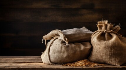 Focus on the rustic, earthy texture of a burlap sack in natural light.