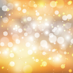 Obraz premium Bright gold with yellow bokeh background. Festive blurred illustration with sparkles, stars and circles.
