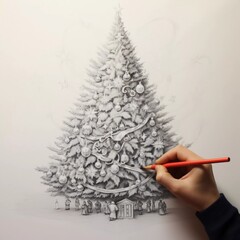 The Christmas tree is drawn with a pencil, AI generator