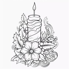 Coloring page for children, Christmas candle, AI generator