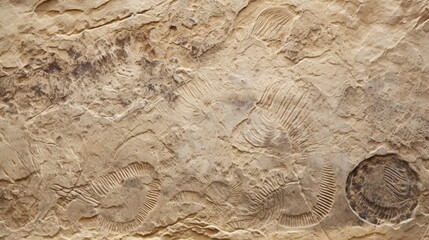 Fossil Imprint: A macro shot capturing the detailed fossil imprints preserved in a limestone rock.