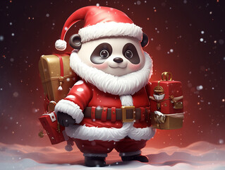A Cute 3D Panda Dressed Up as Santa Claus on a Solid Color Background