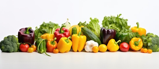 On a clean white background, an array of colorful vegetables lay isolated, showcasing their natural, organic beauty and offering a healthy variety of nutrition-packed ingredients - vibrant yellow