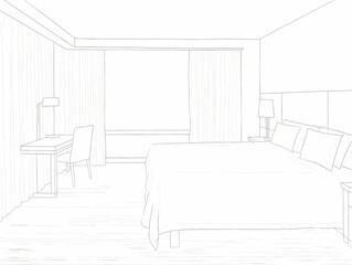 A Drawing Of A Bedroom - modern hotel room iterieur
