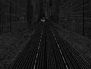 A Black And White Image Of A Street With Buildings - New York City street road in Manhattan