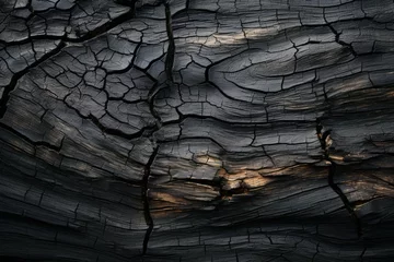 Papier Peint photo autocollant Texture du bois de chauffage Rough textured uneven surface of burnt wood. Background with copy space