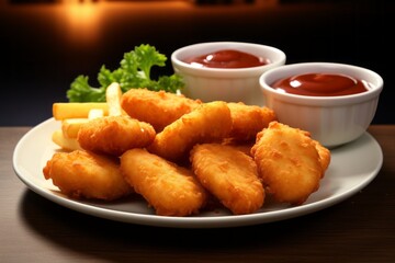 Delicious Nuggets. Traditional American cuisine. Popular authentic dishes. Background with selective focus - obrazy, fototapety, plakaty