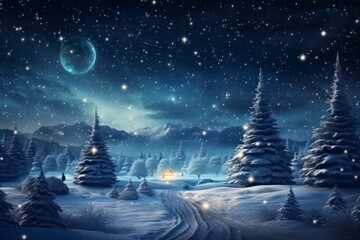 Fototapeta na wymiar Winter night Christmas tale. Merry Christmas and Happy New Year concept. Background with copy space