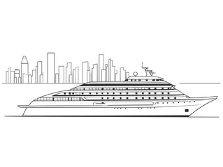 A Line Drawing Of A Ship - Modern cruise tourist ship in New York City - obrazy, fototapety, plakaty