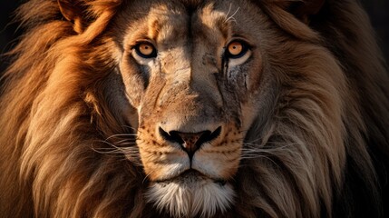Fototapeta premium A majestic lion photographed up close as a dangerous predator and leader of the pack