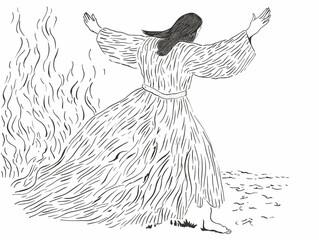 A Woman In A Long Dress - pagan woman dancing and casting a spell.
