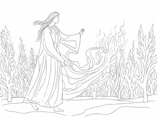A Drawing Of A Woman In A Long Dress - pagan woman dancing and casting a spell.