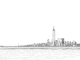 A Drawing Of A City Skyline - Panorama New York City Manhattan Skyline