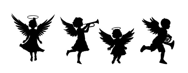  Set of silhouette of Christmas angel - vector illustration