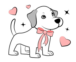Cute puppy with pink bows on white background