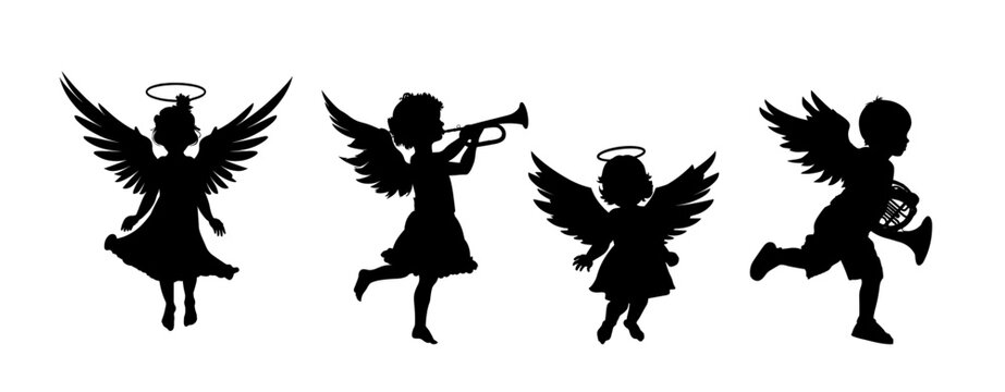  Set of silhouette of Christmas angel - vector illustration