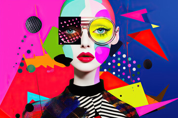 Generative AI of surreal pop art portrait with vibrant geometric shapes