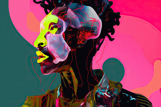 Generative AI of surreal portrait in vibrant abstract colors