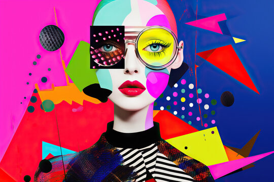 Generative AI of surreal pop art portrait with vibrant geometric shapes