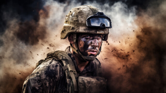 Shell shocked soldier, post traumatic stress disorder concept