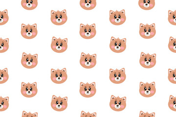 Seamless pattern with cute kawaii brown cat, kitty, kitten face, head for nursery, print or textile for kids. Vector cartoon illustration for baby, children