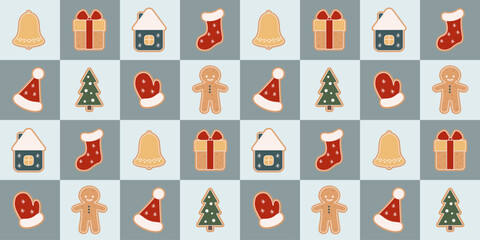 Seamless pattern with gingerbread. Christmas background with festive elements.