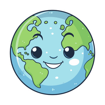 Cute funny Earth cartoon. Planet Earth cartoon illustration. World environment and Earth day concept