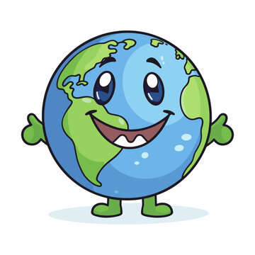 Cute funny Earth cartoon. Planet Earth cartoon illustration. World environment and Earth day concept