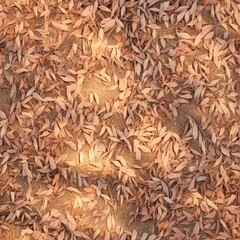 Dry Brown Grass Seamless Pattern on the Ground with Dried Leaves and Bark of Tree