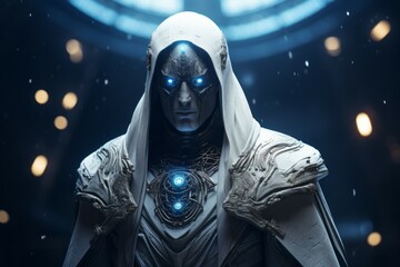 Space priest. Fantastic or fantasy style. Backdrop with selective focus and copy space for the...