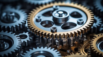 A macro shot of interlocking gears in a machine