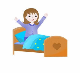 girls wake up in the morning on the bed