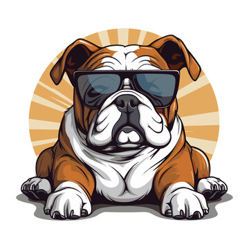 Bulldog with sunglasses vector illustration. Cute bulldog logo, t-shirt apparel design