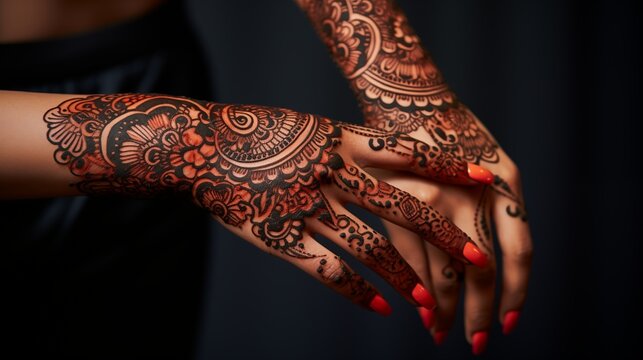 Detailed shot of intricate henna tattoos on a hand