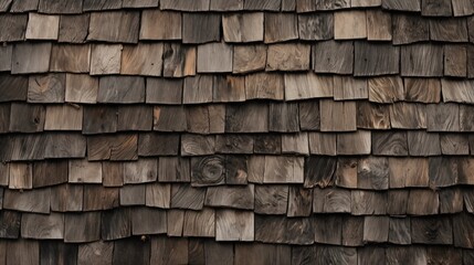 A close-up of weathered wooden shingles with a rustic texture - obrazy, fototapety, plakaty