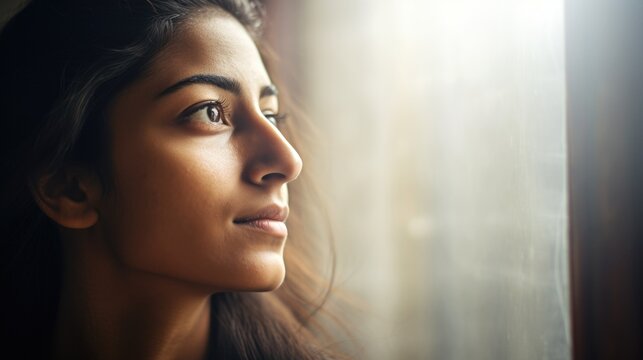 Beautiful young indian woman looking away headshot