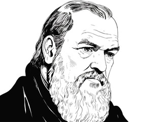 A Black And White Drawing Of A Man With A Beard - portrait of Galileo Galilei