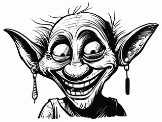 Fototapeta premium A Cartoon Of A Smiling Troll - print of a mischievous goblin fantasy character