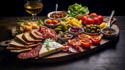 A platter of assorted tapas, AI Generative.