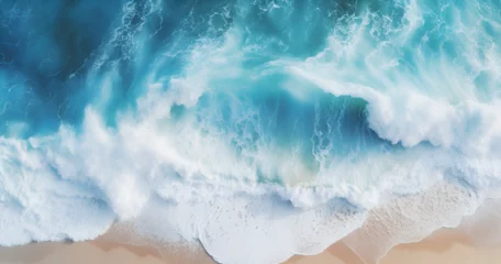 Foto op Plexiglas Overhead photo of crashing waves on the shoreline © kdcreativeaivisions