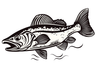 A Fish With Its Mouth Open - Walleye fish sign on white background.