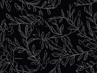 A Pattern Of Leaves On A Black Background - Watercolor floral vector seamless pattern